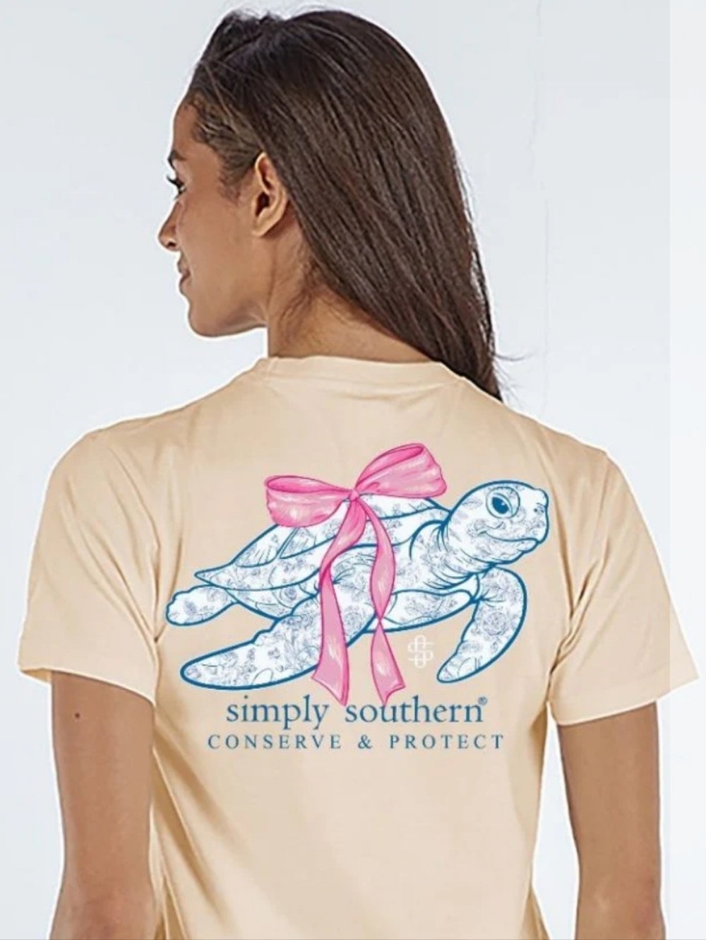 Simply Southern Sea Turtle Tracker Roses Cream Short Sleeve Shirt, NWT
